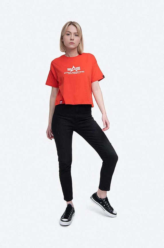 Βαμβακερό μπλουζάκι Alpha Industries Basic Tee COS Wmn στάμπα πορτοκαλί 116050.577