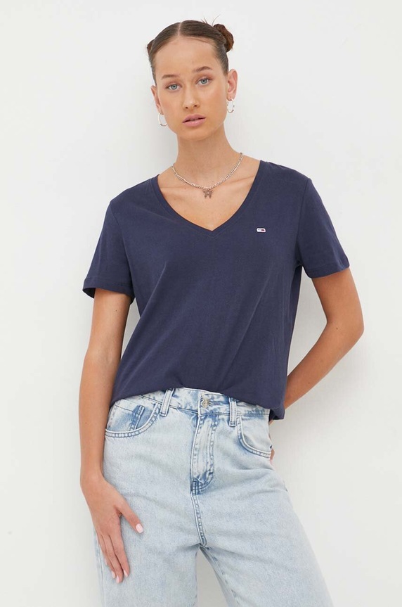 Tommy Jeans t-shirt bawełniany bawełna granatowy DW0DW14617.NOS