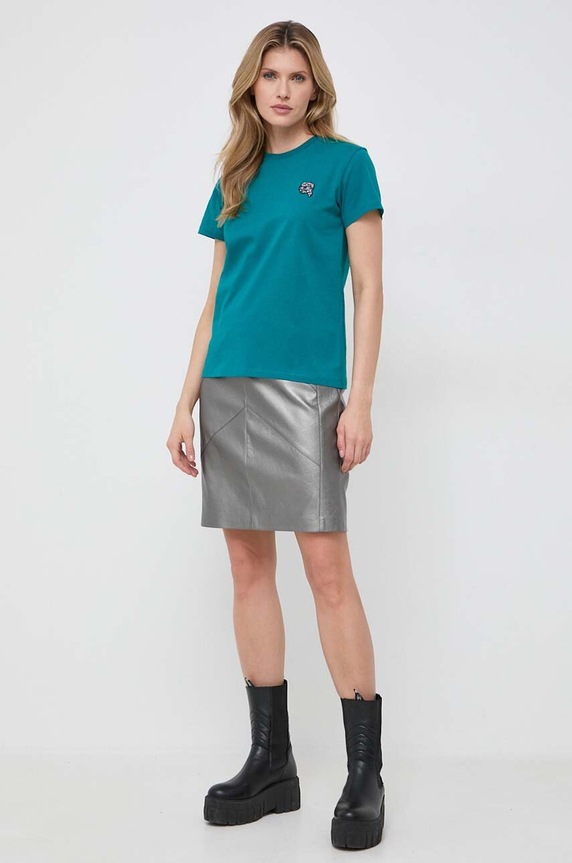 Bavlnené tričko Karl Lagerfeld 240W1722 tyrkysová AW24