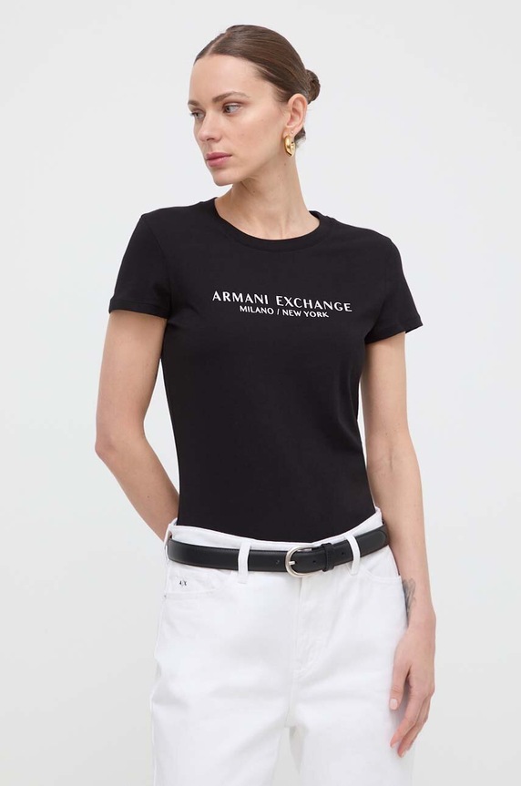 Armani Exchange pamut póló pamut fekete 8NYTAB.YJG3Z.NOS