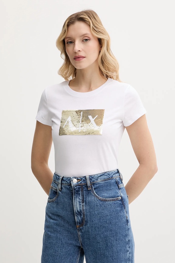Armani Exchange t-shirt bawełniany aplikacja biały 8NYTDL.YJ73Z.NOS