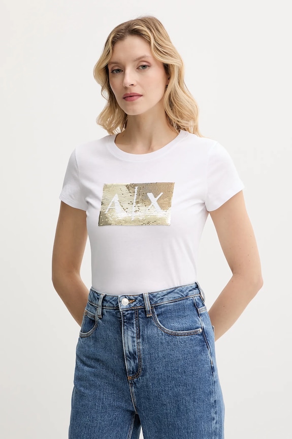 Armani Exchange t-shirt bawełniany aplikacja biały 8NYTDL.YJ73Z.NOS