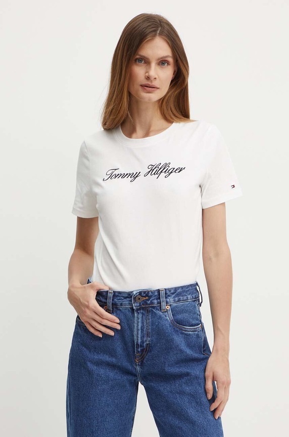 Bavlněné tričko Tommy Hilfiger bílá WW0WW43459