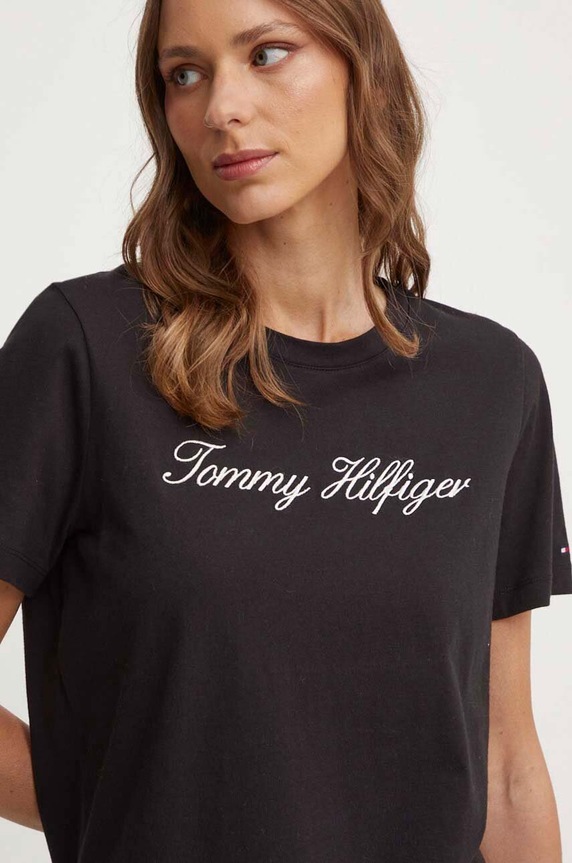 Pamučna majica Tommy Hilfiger Planet friendly crna WW0WW43459