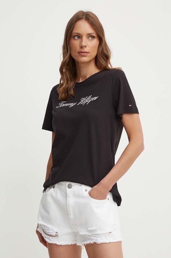 Pamučna majica Tommy Hilfiger WW0WW43459 crna AA00