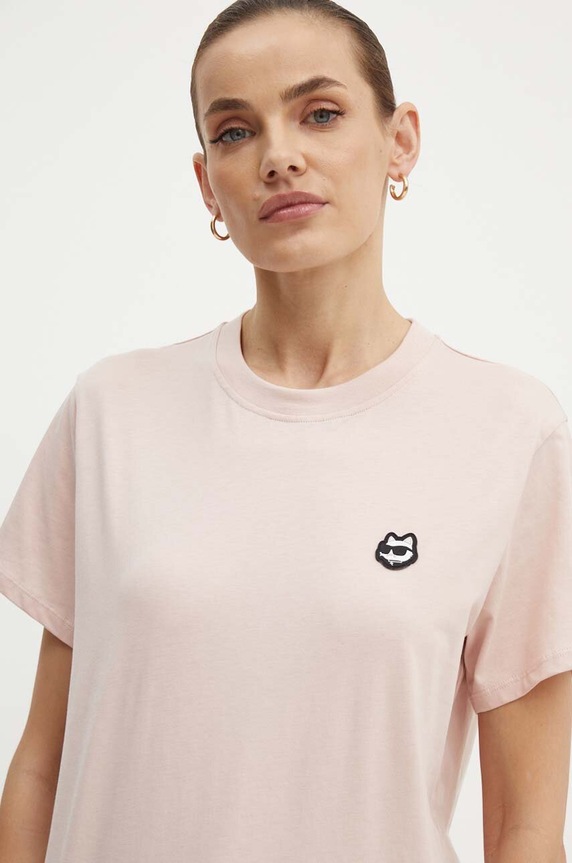 Βαμβακερό μπλουζάκι Karl Lagerfeld ροζ 245W1712