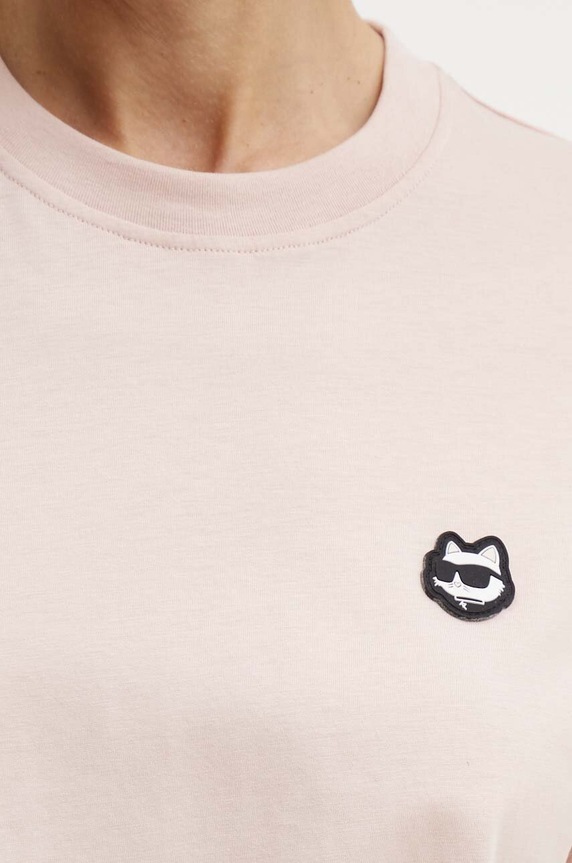 Βαμβακερό μπλουζάκι Karl Lagerfeld 245W1712 ροζ