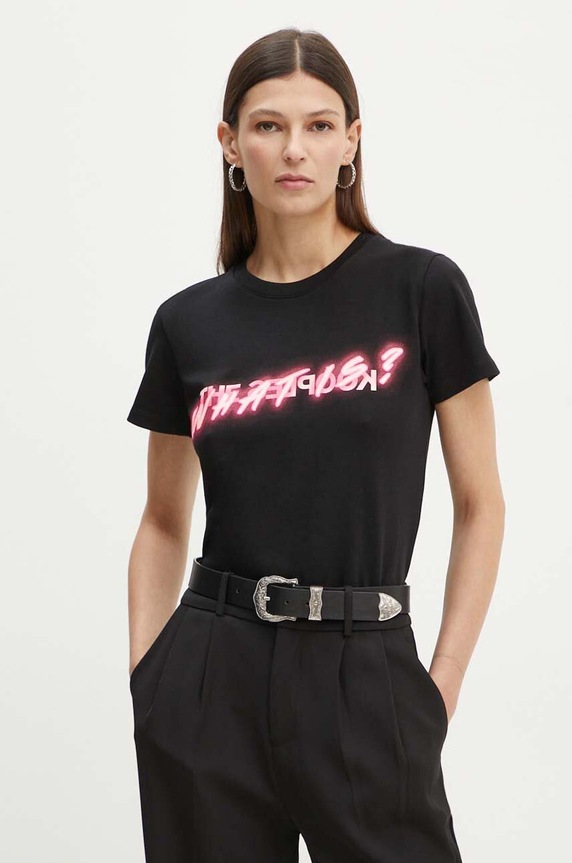 The Kooples tricou din bumbac print negru FTSC26045K