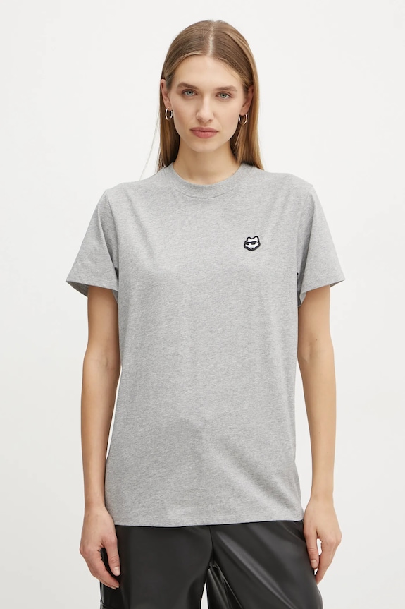 Βαμβακερό μπλουζάκι Karl Lagerfeld IKON απλικέ γκρί A1W17025