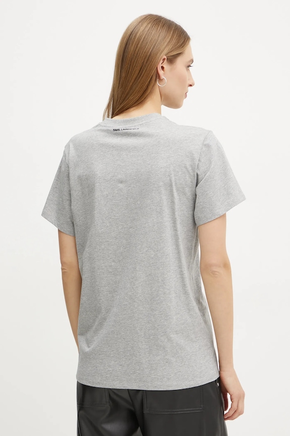 Βαμβακερό μπλουζάκι Karl Lagerfeld IKON A1W17025 γκρί SS25