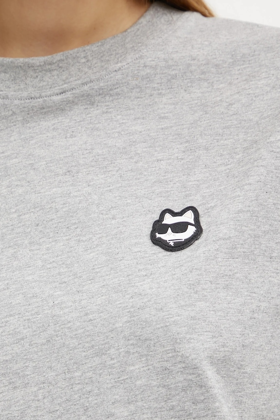 Βαμβακερό μπλουζάκι Karl Lagerfeld IKON γκρί A1W17025