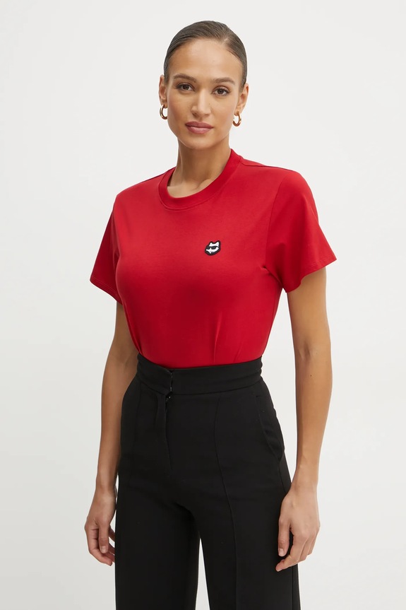 Βαμβακερό μπλουζάκι Karl Lagerfeld IKON απλικέ κόκκινο A1W17025
