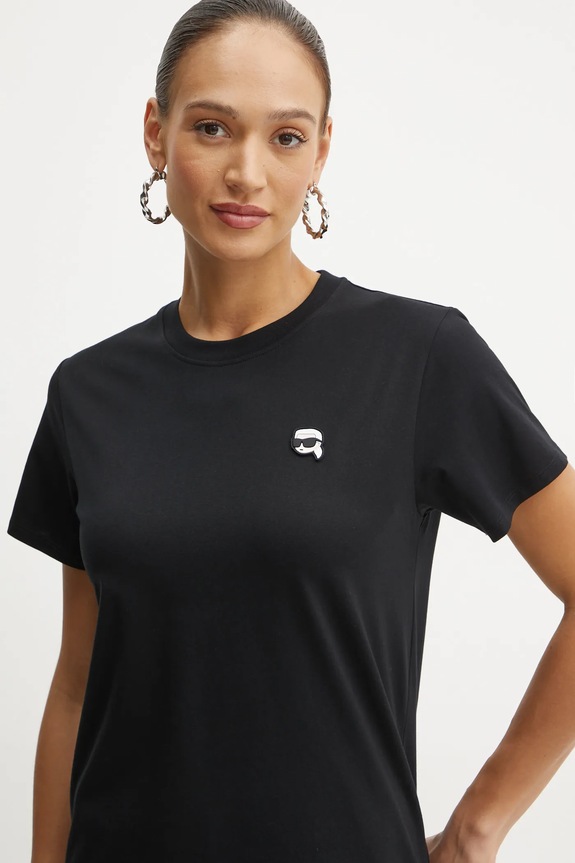Βαμβακερό μπλουζάκι Karl Lagerfeld IKON μαύρο A1W17025