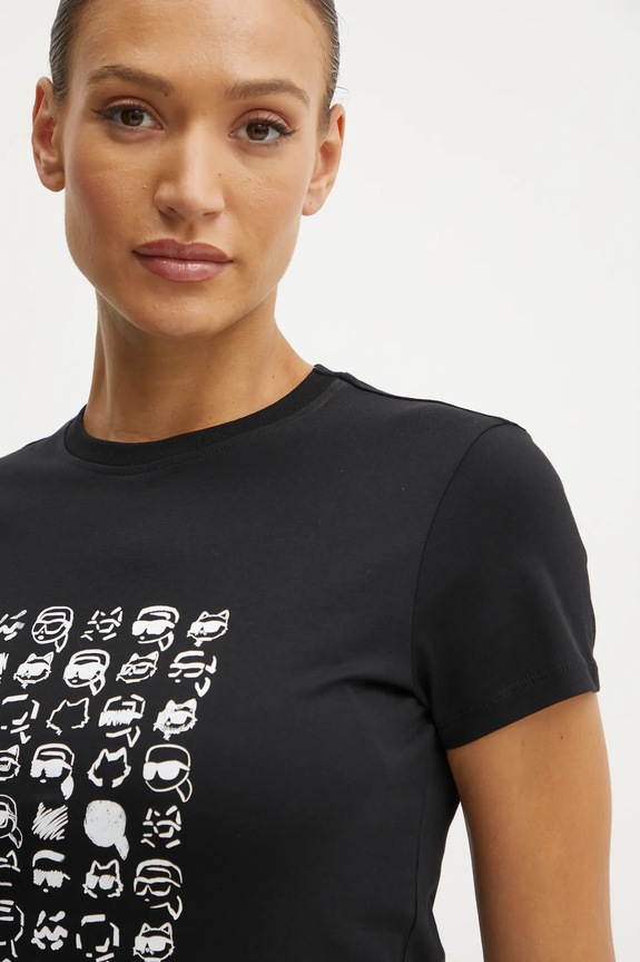 Βαμβακερό μπλουζάκι Karl Lagerfeld IKON μαύρο A1W17124