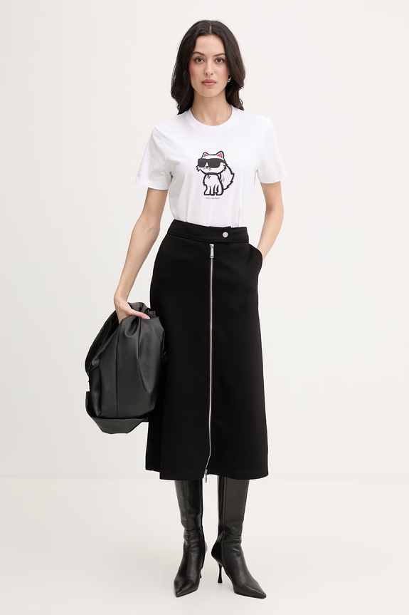 Karl Lagerfeld T-shirt damski bawełniany IKON SKETCH A1W17128 biały SS26