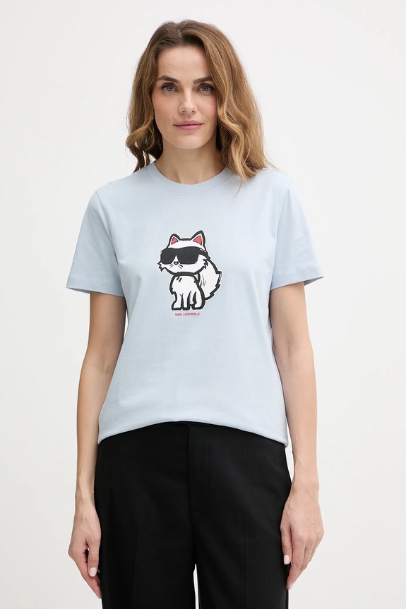 Бавовняна футболка Karl Lagerfeld блакитний A1W17128