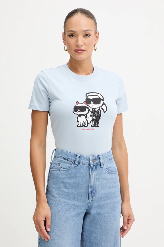 Βαμβακερό μπλουζάκι Karl Lagerfeld βαμβάκι μπλε A1W17129