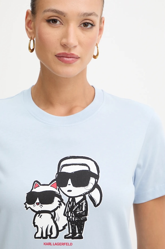 Βαμβακερό μπλουζάκι Karl Lagerfeld μπλε A1W17129