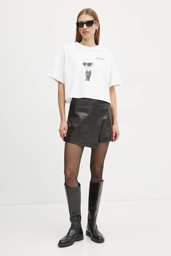 Βαμβακερό μπλουζάκι Karl Lagerfeld IKON A1W17132 μπεζ SS25