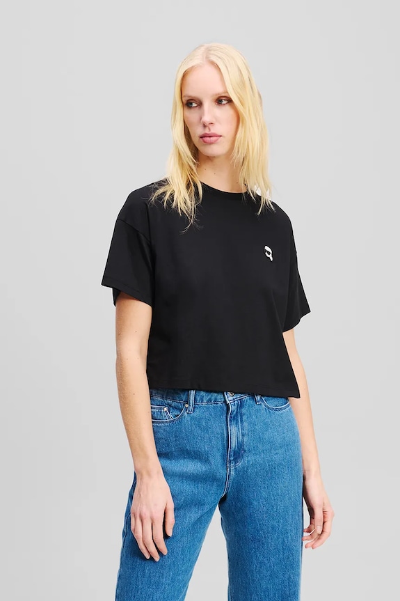 Pamučna majica Karl Lagerfeld IKON Planet friendly crna A1W17135