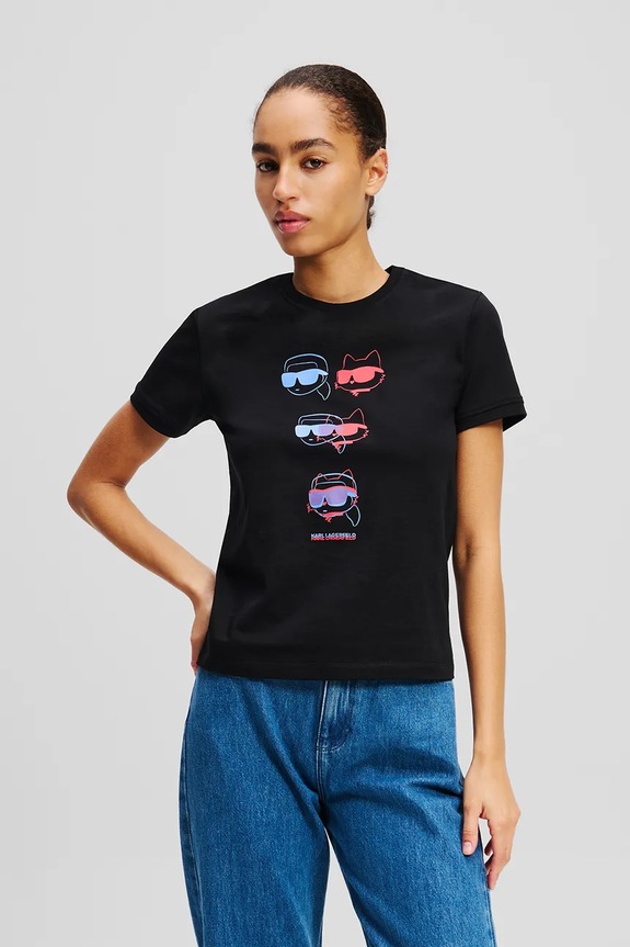 Βαμβακερό μπλουζάκι Karl Lagerfeld IKON βαμβάκι μαύρο A2W17112