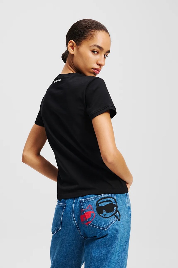 Βαμβακερό μπλουζάκι Karl Lagerfeld IKON A2W17112 μαύρο SS25