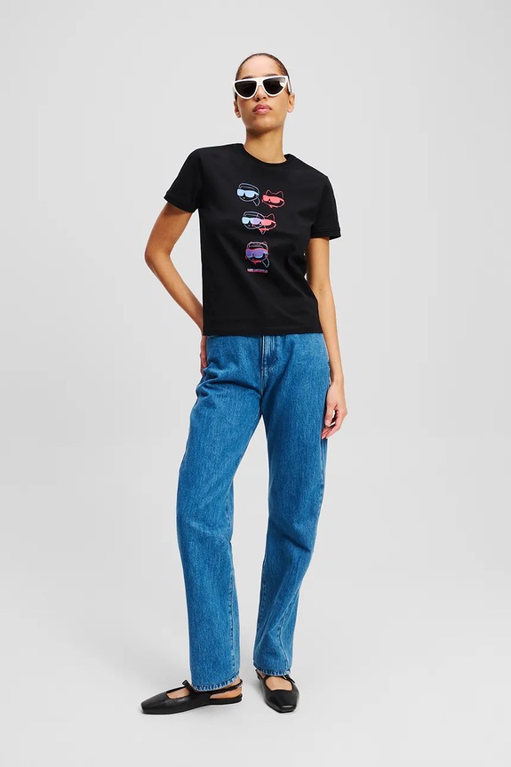 Βαμβακερό μπλουζάκι Karl Lagerfeld IKON μαύρο A2W17112