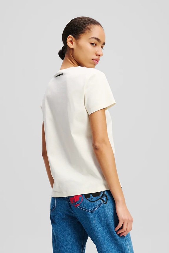Βαμβακερό μπλουζάκι Karl Lagerfeld IKON A2W17114 μπεζ SS25