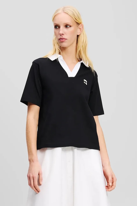 Βαμβακερό μπλουζάκι Karl Lagerfeld IKON βαμβάκι μαύρο A2W17111