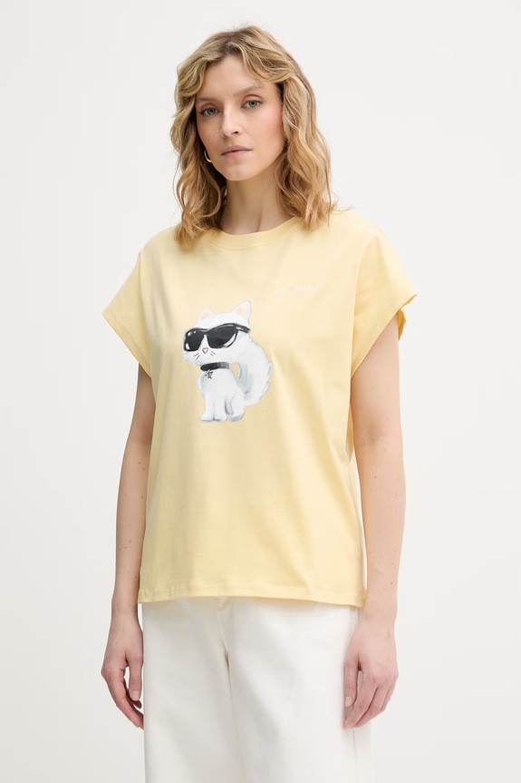 Karl Lagerfeld T-shirt damski bawełniany IKON AQUARELLE żółty A2W17115