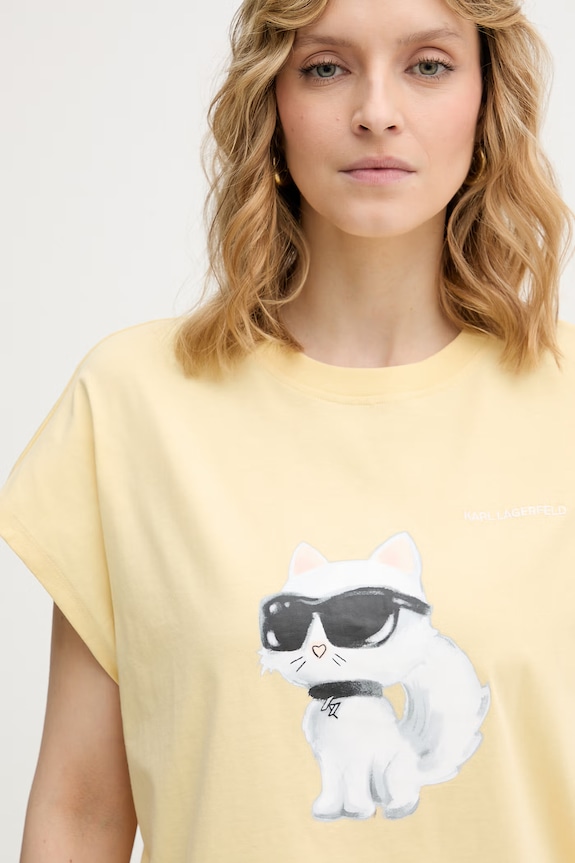Karl Lagerfeld T-shirt damski bawełniany IKON AQUARELLE żółty A2W17115