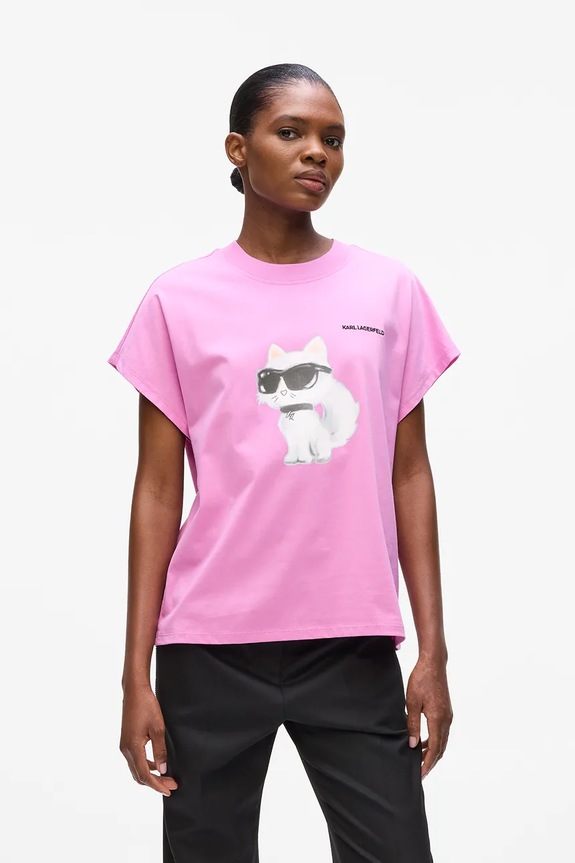 Karl Lagerfeld t-shirt bawełniany IKON AQUARELLE nadruk różowy A2W17115