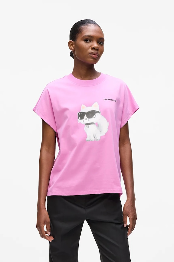Karl Lagerfeld t-shirt bawełniany IKON AQUARELLE nadruk różowy A2W17115