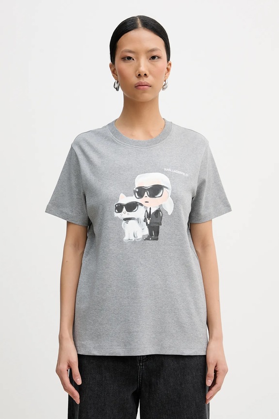 Karl Lagerfeld t-shirt bawełniany IKON nadruk szary A3W17077