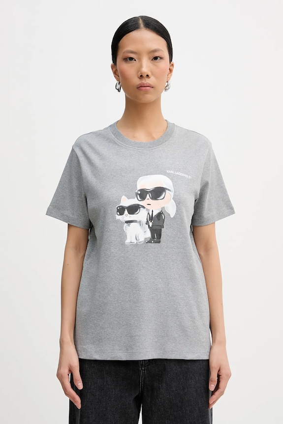 Karl Lagerfeld t-shirt bawełniany IKON nadruk szary A3W17077