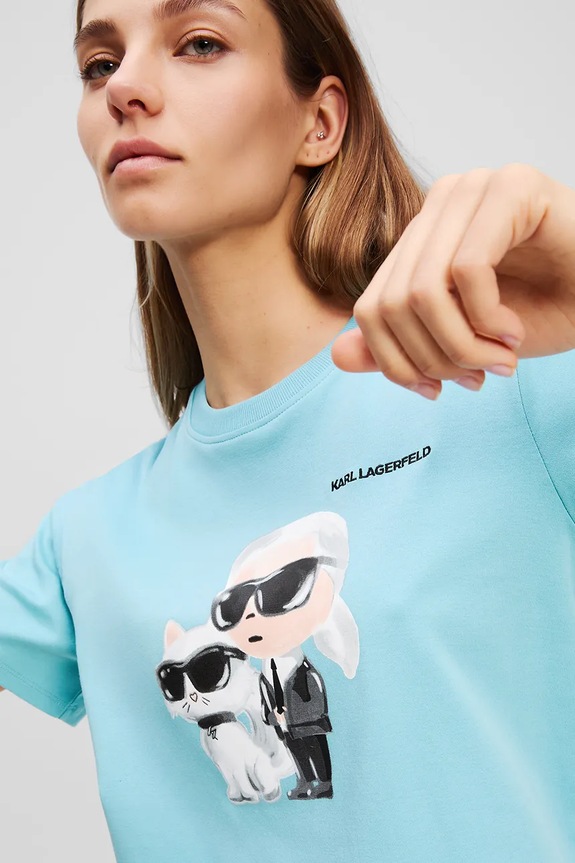 Oblečenie Bavlnené tričko Karl Lagerfeld IKON A3W17077 modrá