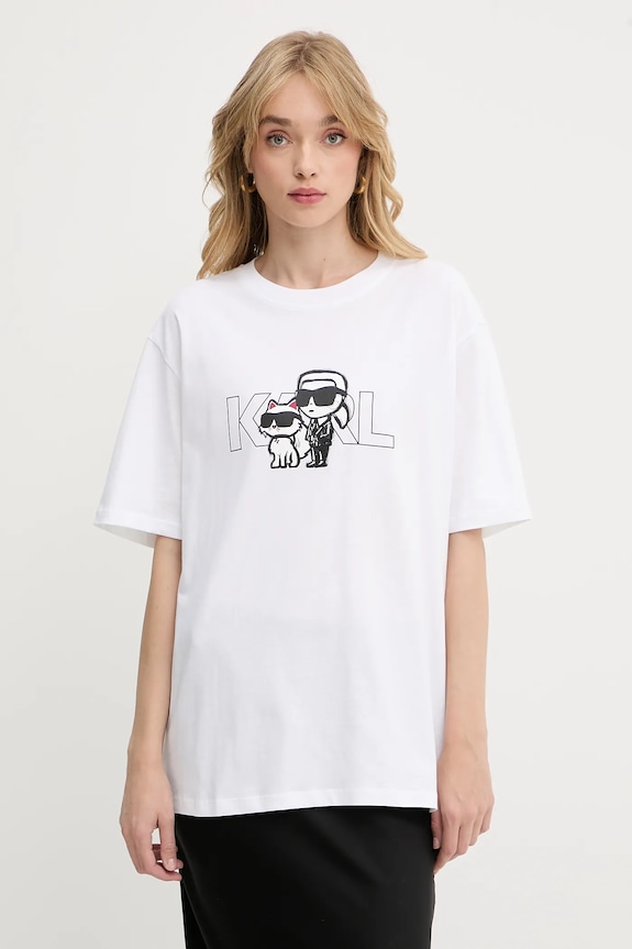 Bavlněné tričko Karl Lagerfeld IKON kulatý bílá A3W17084