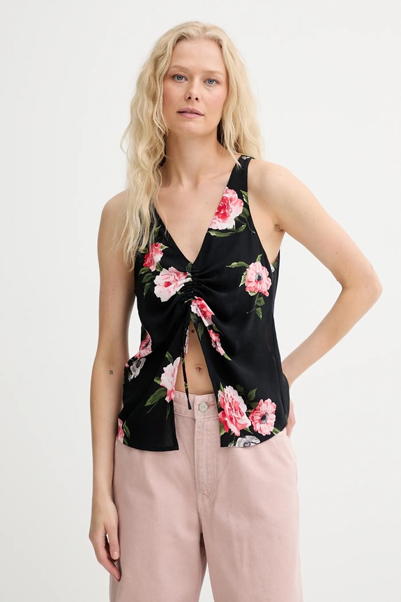 Renewed bluză din bumbac creative upcycling flori negru koszulowy.top
