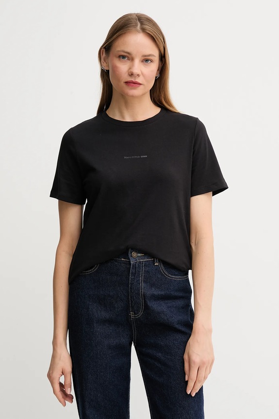 Marc O'Polo T-shirt damski bawełniany nadruk czarny 5000006276