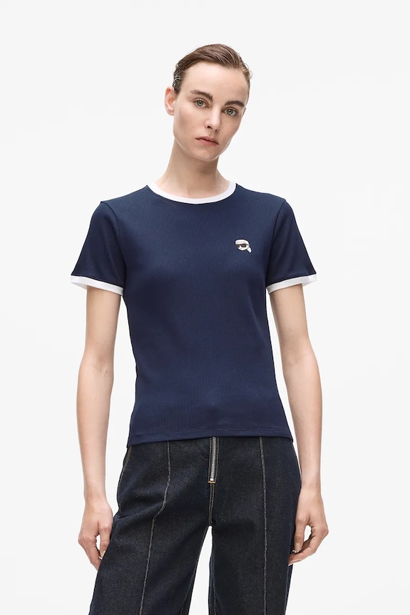Μπλουζάκι Karl Lagerfeld IKON με ελαστάν σκούρο μπλε A4W17097