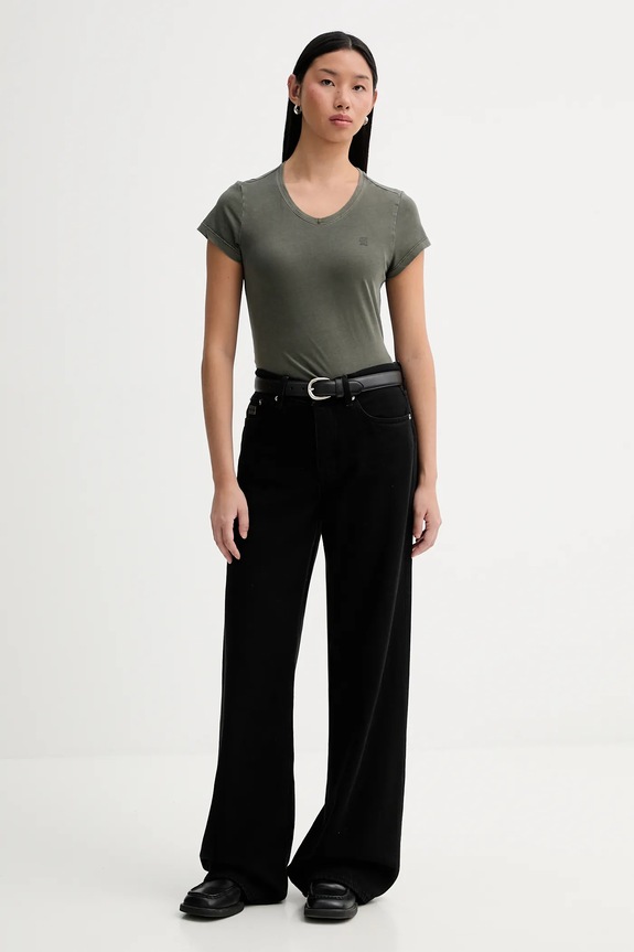 G-Star t-shirt bawełniany Overdyed eyben slim 2.0 D24533.B059.B575 zielony AA00
