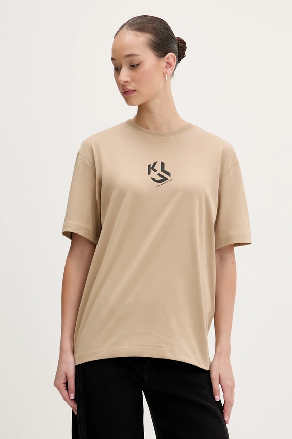 Karl Lagerfeld Jeans tričko dámske s bavlnou relaxed béžová B1W17086