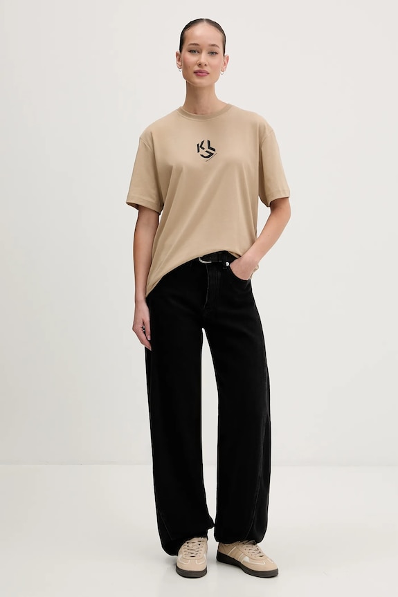 Karl Lagerfeld Jeans tričko dámske s bavlnou B1W17086 béžová AA00