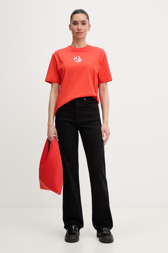 Karl Lagerfeld Jeans tričko dámske s bavlnou B1W17086 oranžová AA00