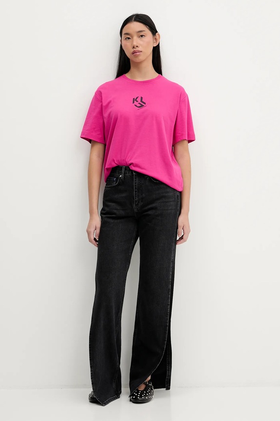 Karl Lagerfeld Jeans tričko dámske s bavlnou B1W17086 ružová AA00