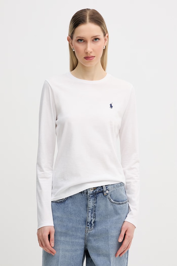 Polo Ralph Lauren tričko s dlhým rukávom dámske bavlnené jednofarebný biela 211B14604