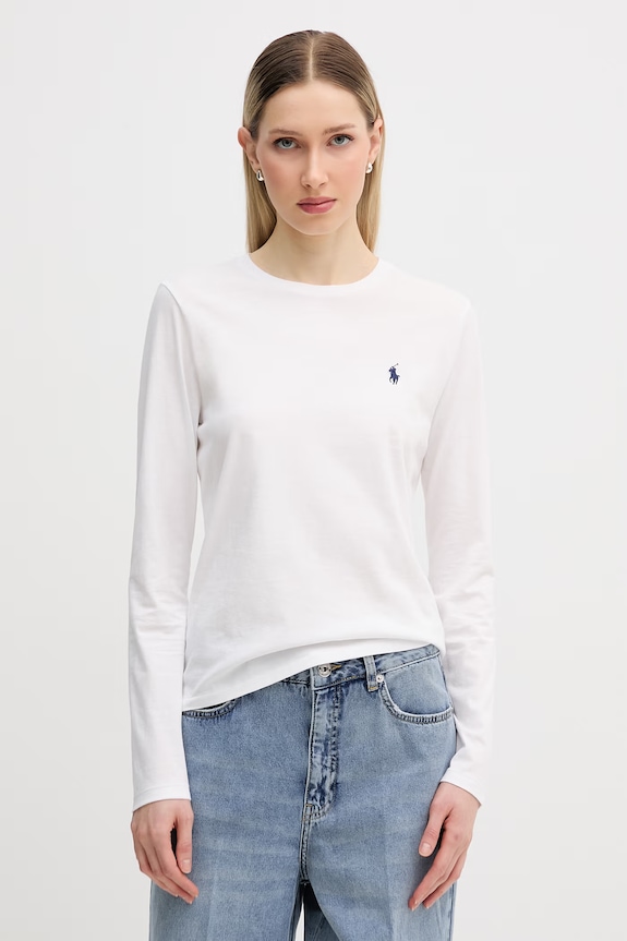 Polo Ralph Lauren tričko s dlhým rukávom dámske bavlnené jednofarebný biela 211B14604