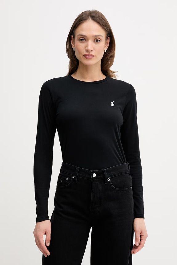 Polo Ralph Lauren tričko s dlhým rukávom dámske bavlnené jednofarebný čierna 211B14604