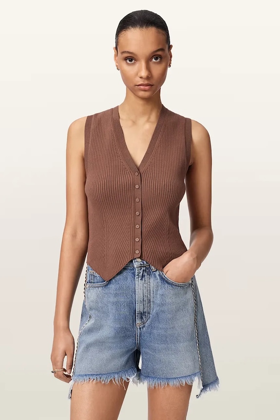 AllSaints top dámsky z viskózy hnedá W023KA