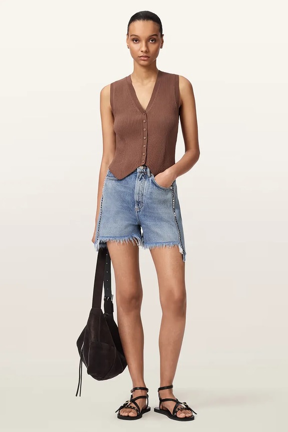Oblečenie AllSaints top dámsky z viskózy W023KA hnedá
